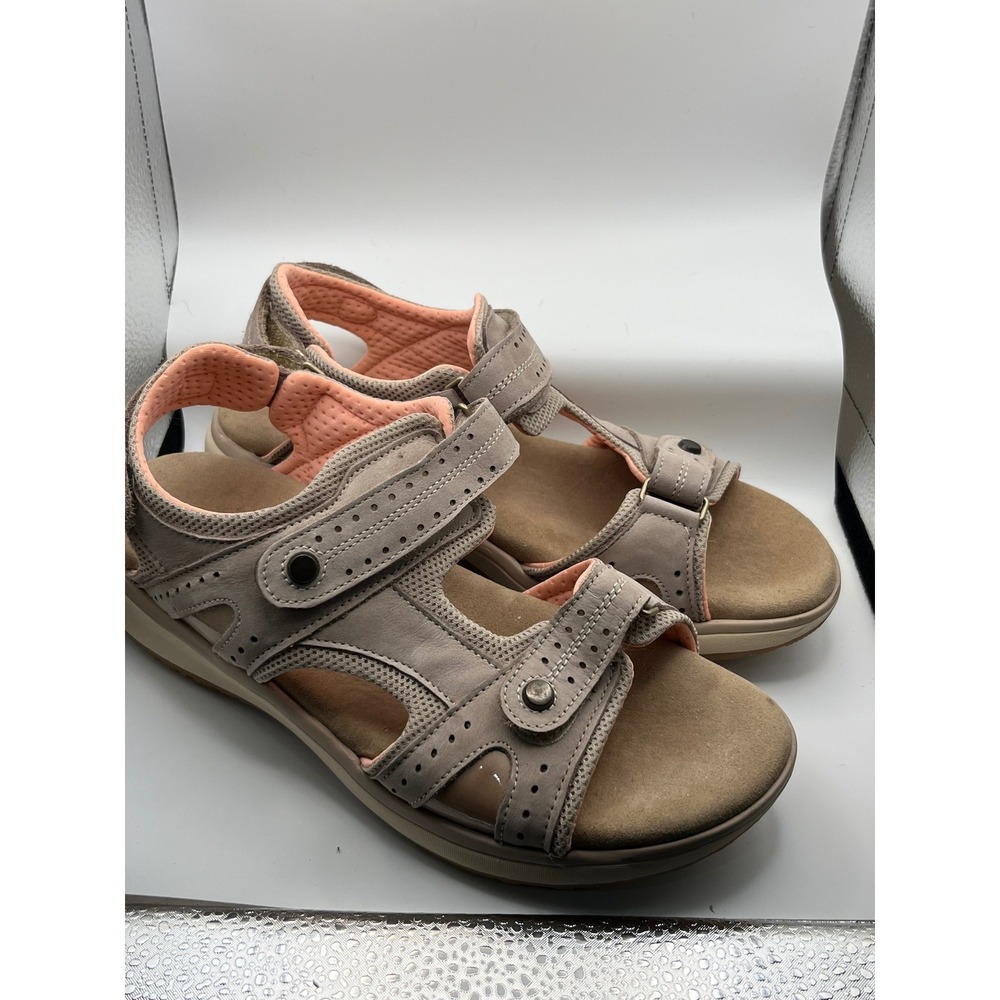 SAS Nudu Women Comfort Sandals Taupe Leather Mesh Walking Shoes Made in USA